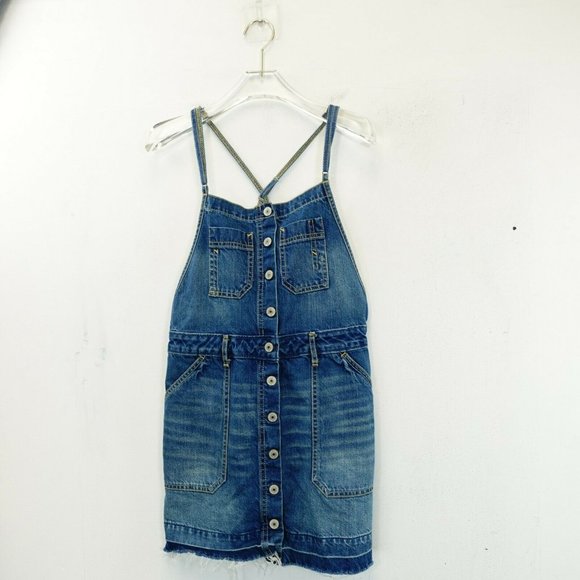 ABERCROMBIE & FITCH Womens Blue Mini Overall Denim Dress 4P SMALL P Button Front - Picture 1 of 12